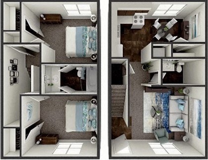 Floor plan for 2 beds, 1.5 baths, 1018 sqft